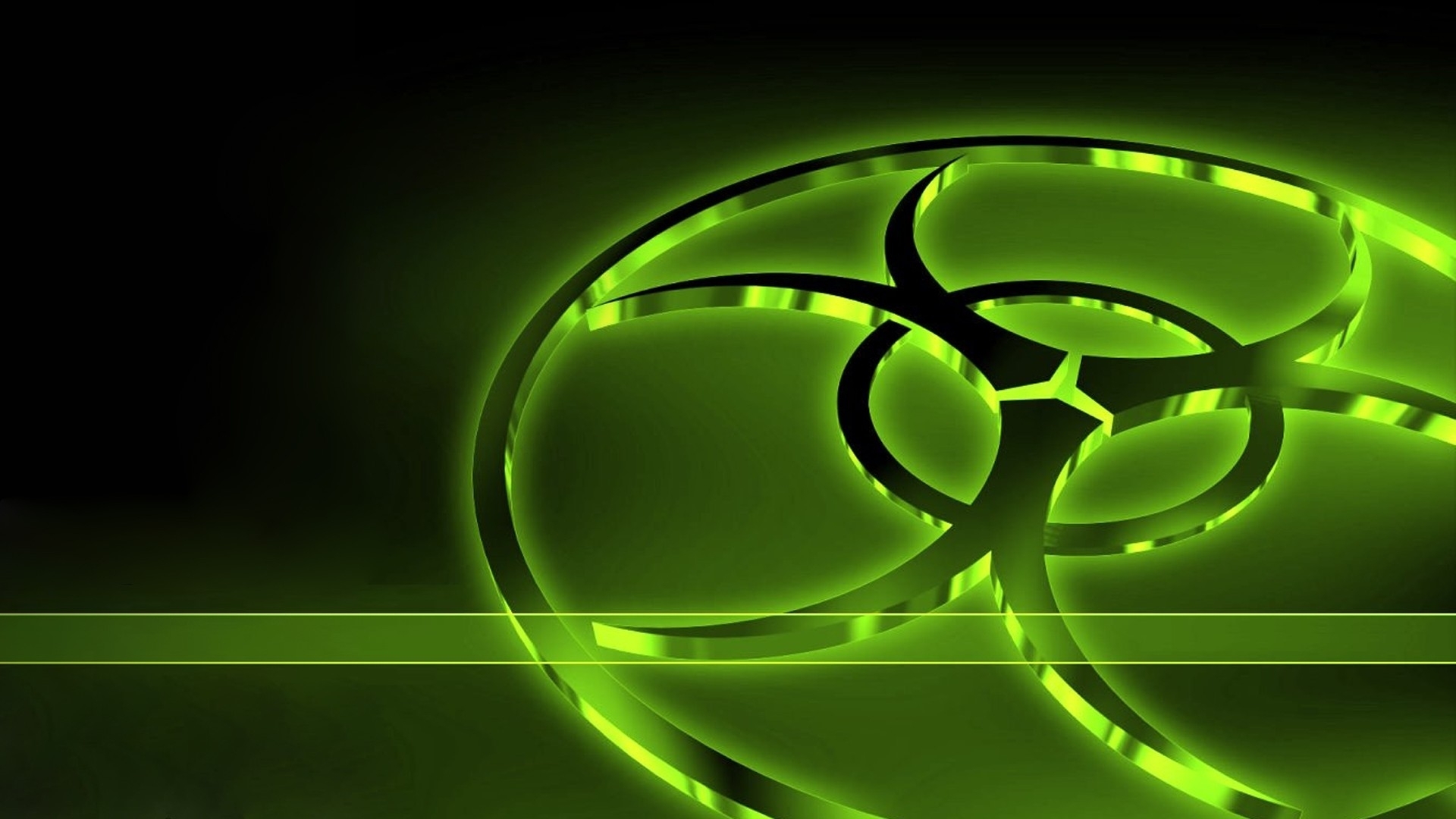 Green Biohazard Black Background Neon 3d Graphics