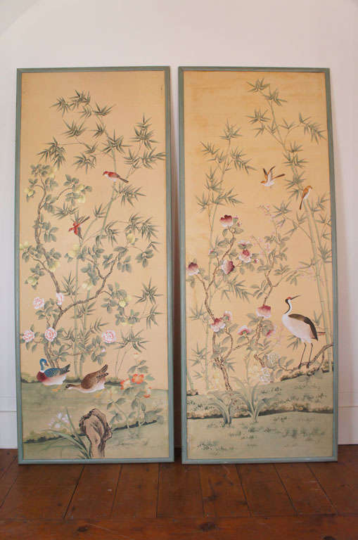 Pair of de Gournay Hand Painted Wallpaper Panels at 1stdibs 509x768