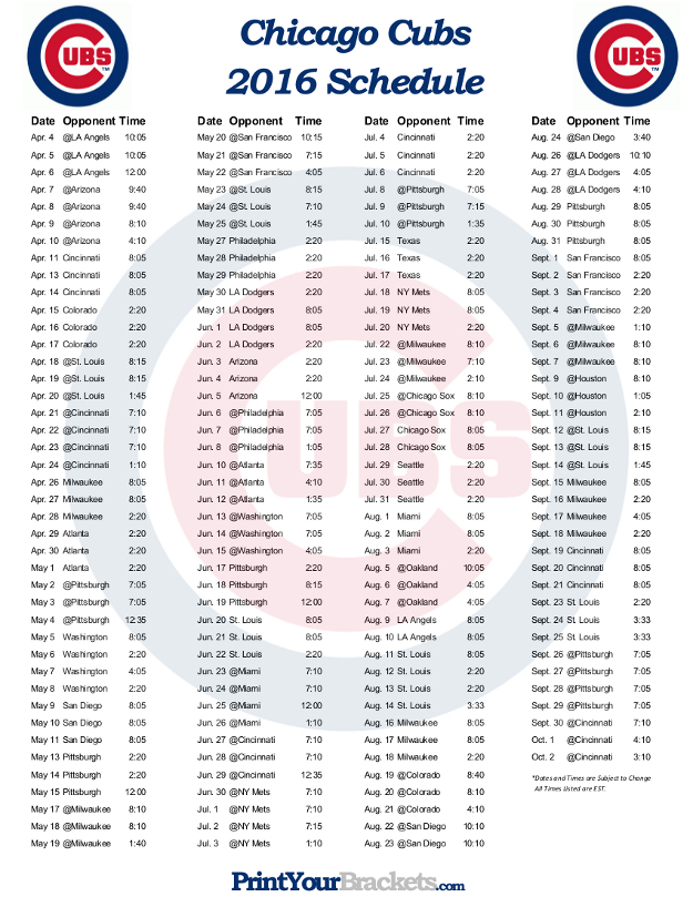 Cubs Printable Schedule Party Invitations Ideas