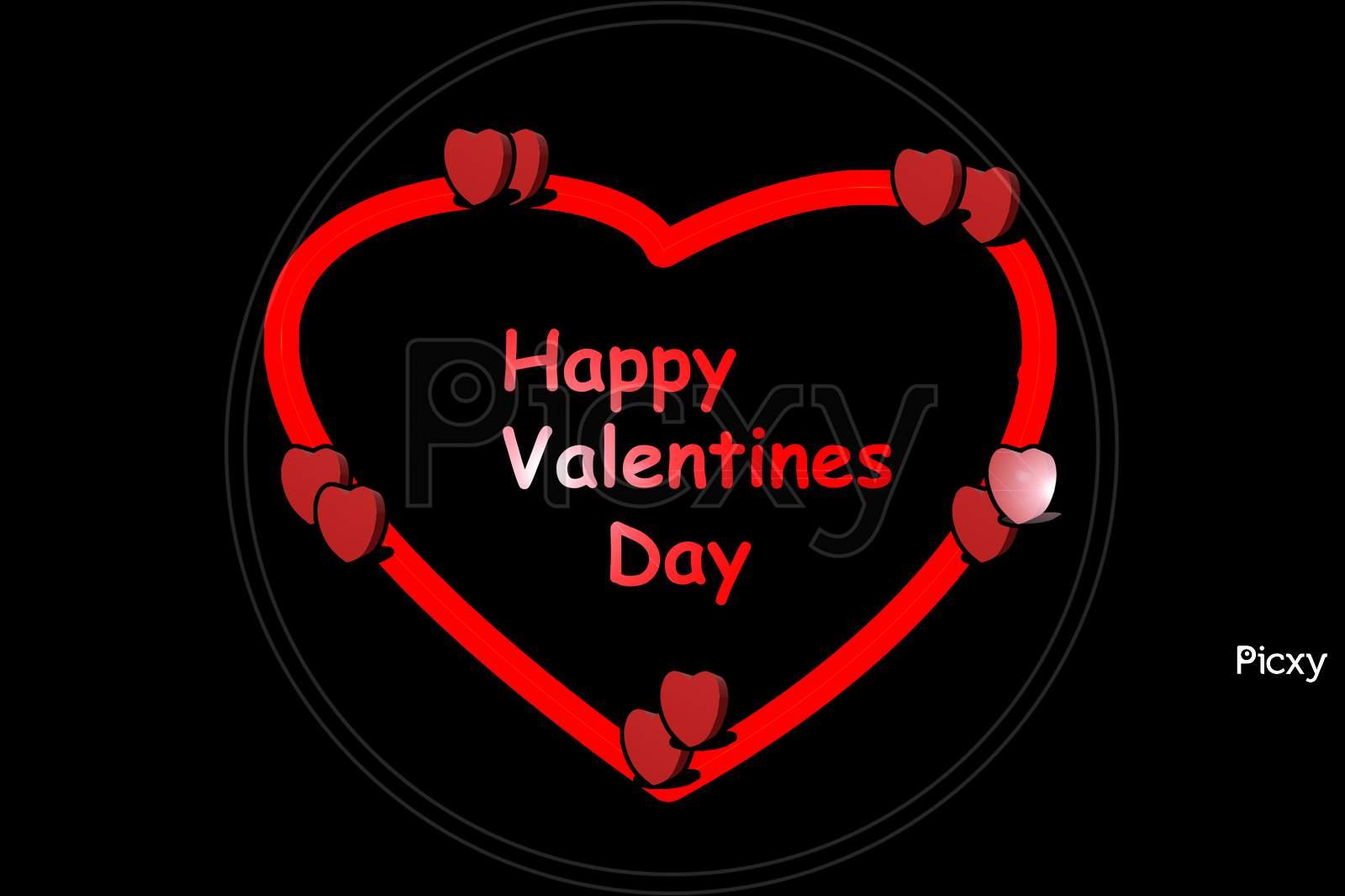 Image Of Happy Valentines Day Red Heart Shape On Black Background