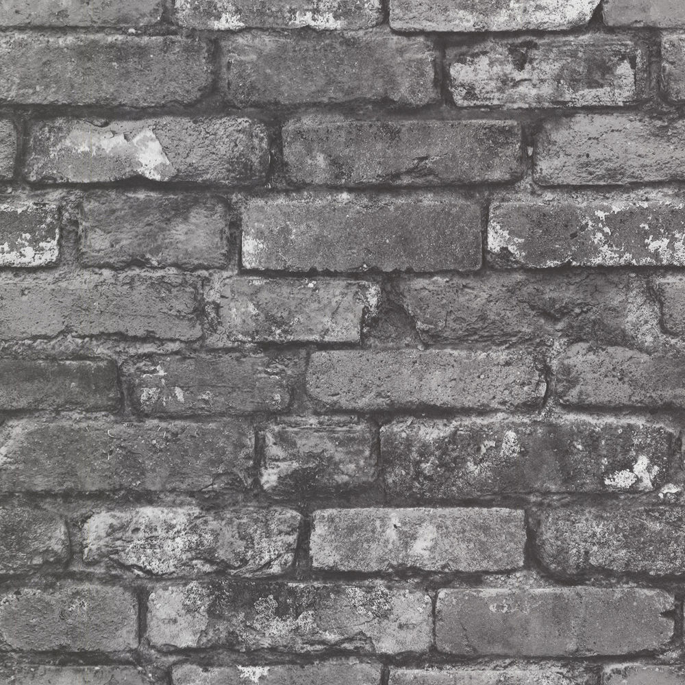 Slate Grey Exposed Brick Stone Wallpaper