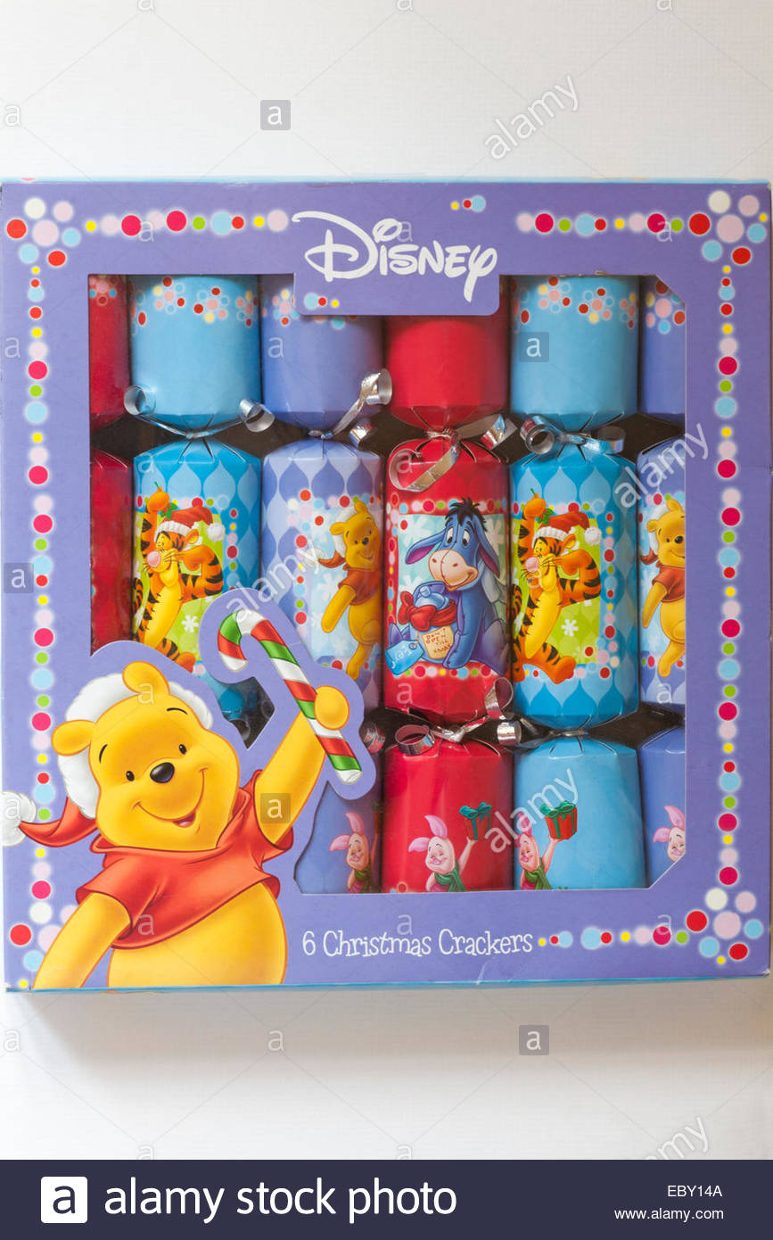 Box Of Disney Christmas Crackers On White Background Stock Photo