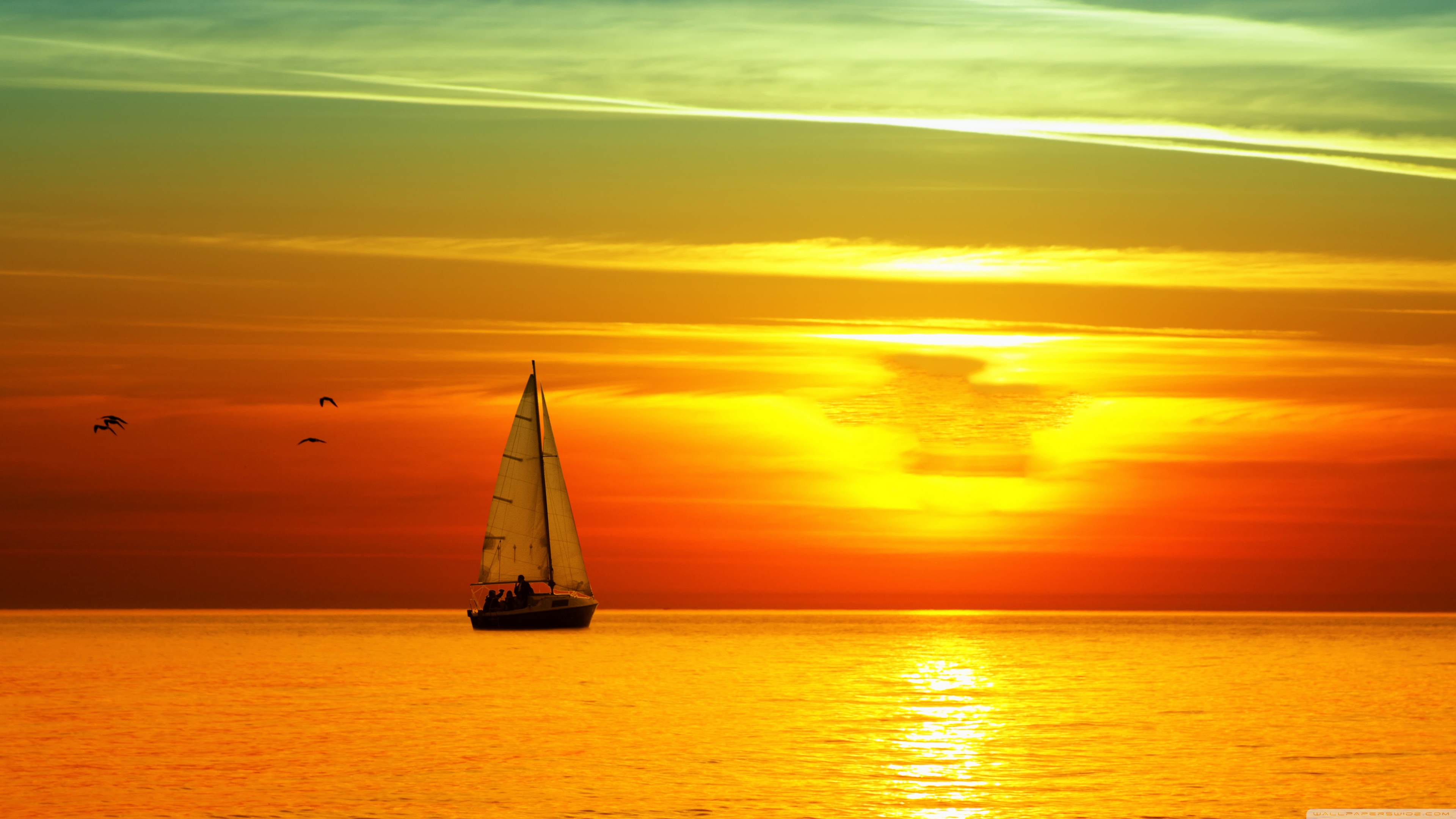 Sailing Boat At Sunset 4K HD Desktop Wallpaper for Dual