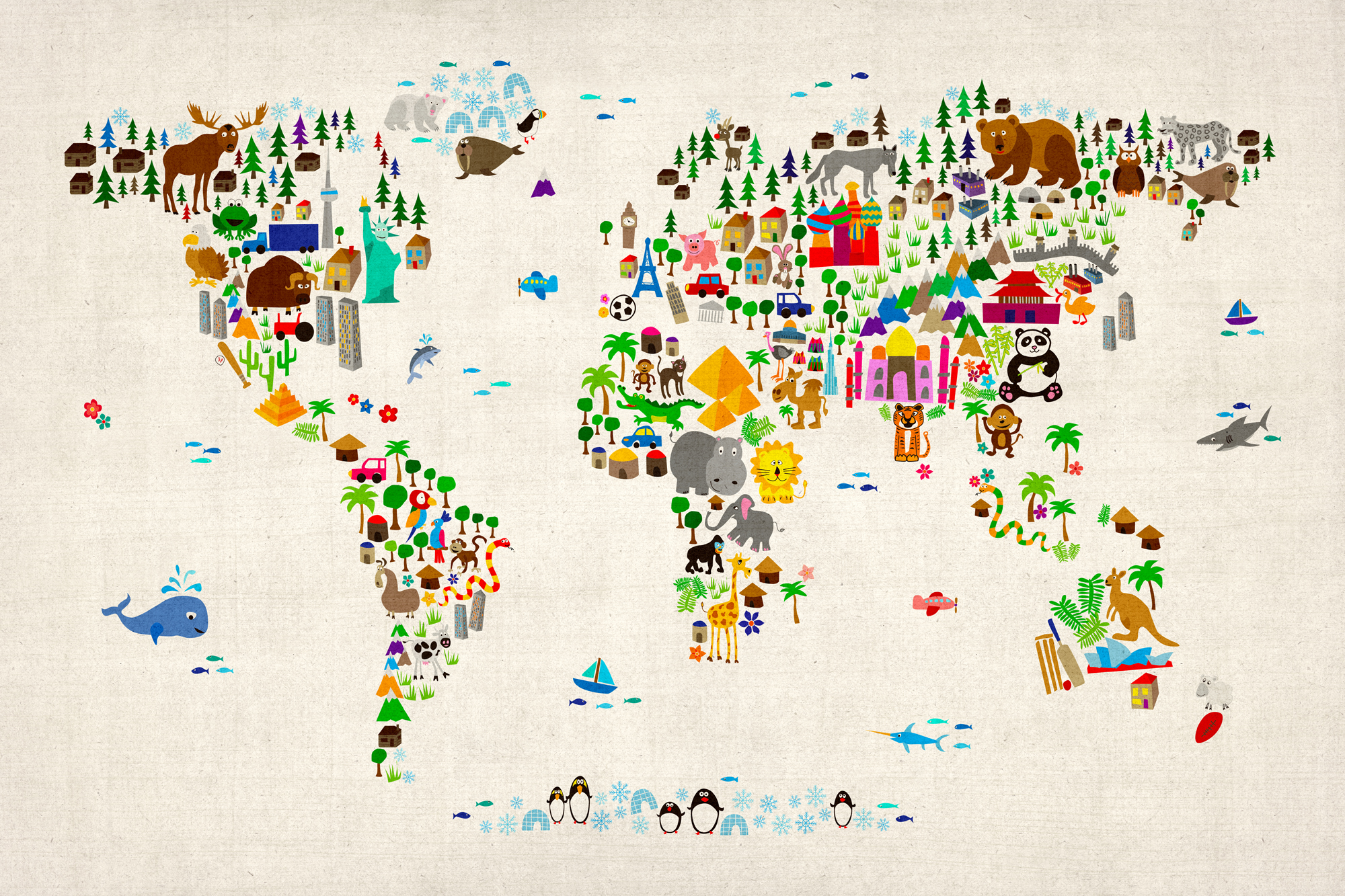 Kids Animal World Map Wallpaper Of The