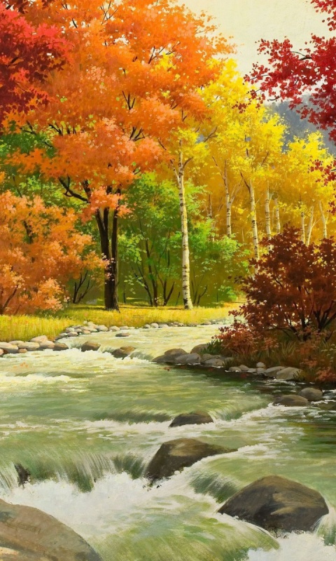 Beautiful Autumn Creek Stones Galaxy S2 Wallpaper