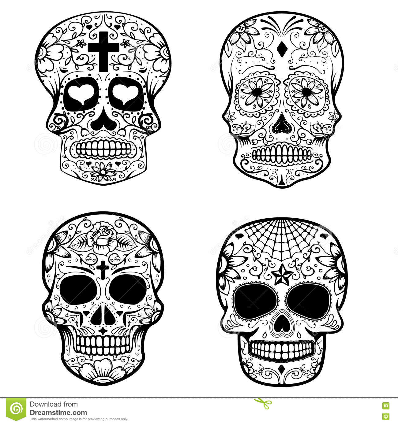 Set Of Sugar Skulls Isolated On White Background Day The Dea