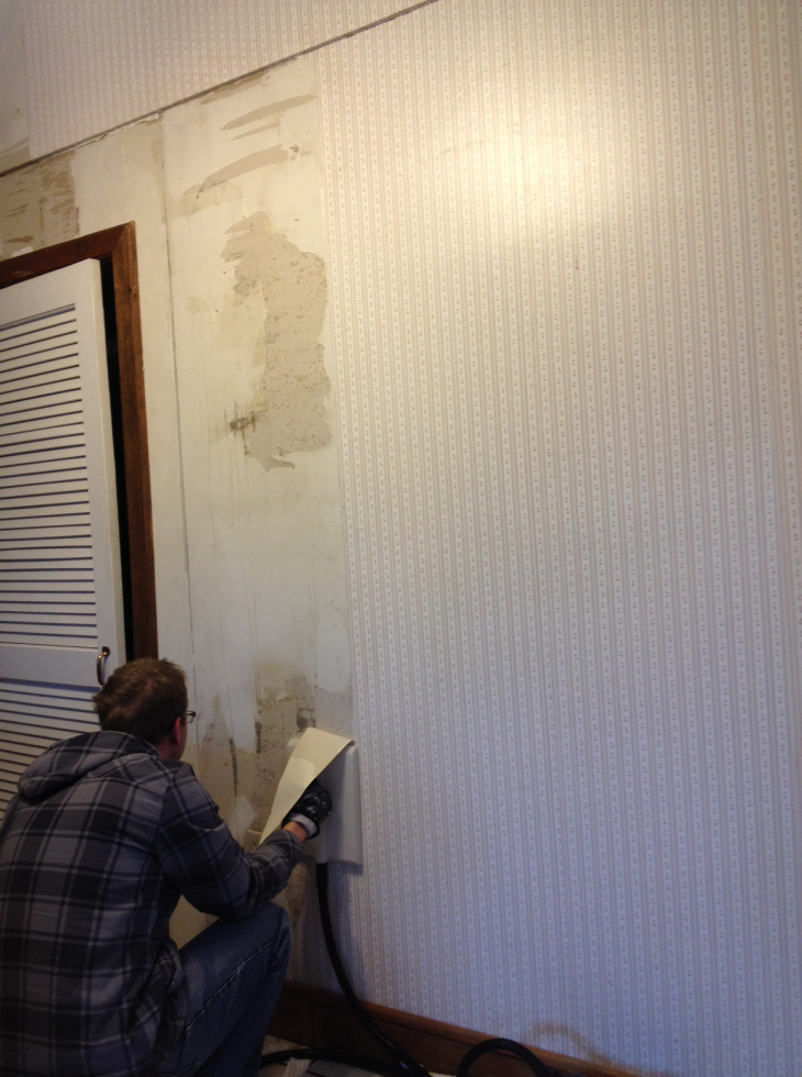 steaming wallpaper on the kitchen wall it was adhered to raw drywall 730x980