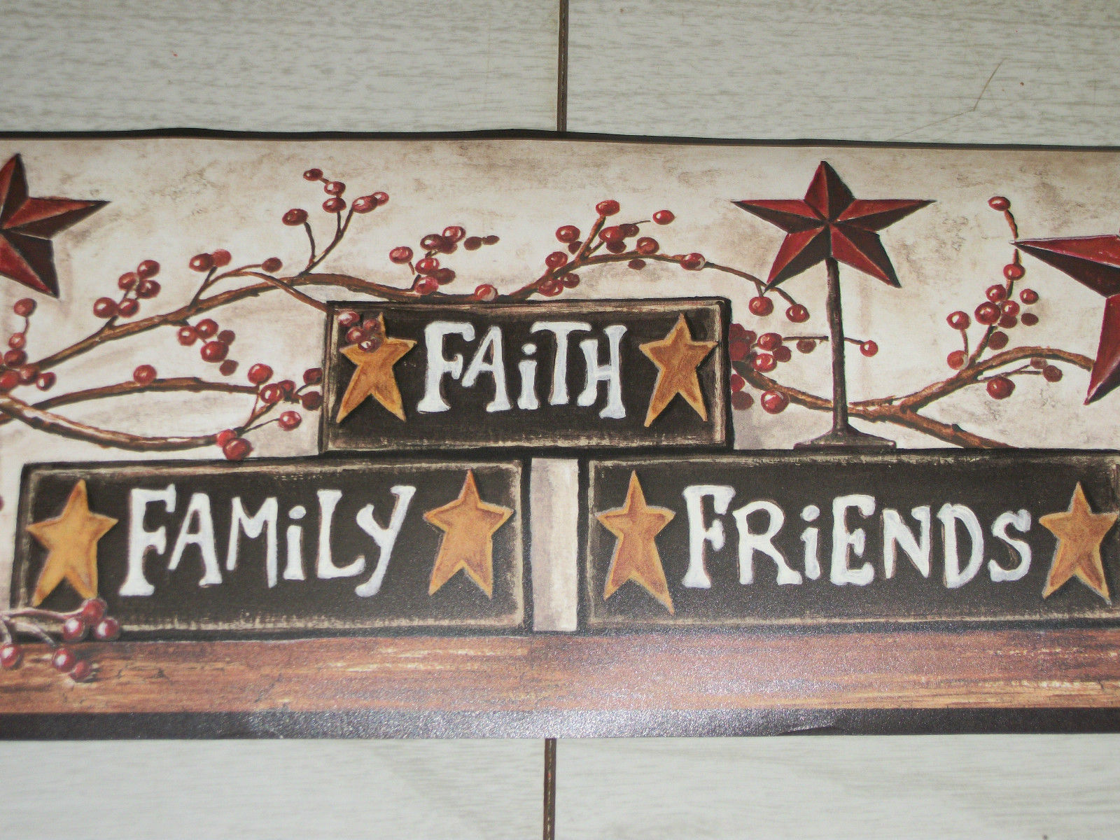 Primitive Stars Berries Live Laugh Love Blocks Wallpaper Border