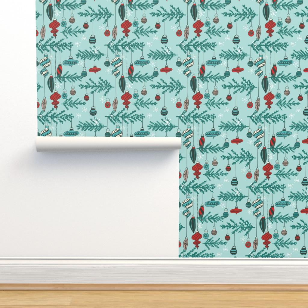 Holly Jolly Christmas Baubles Boughs Wallpaper Spoonflower