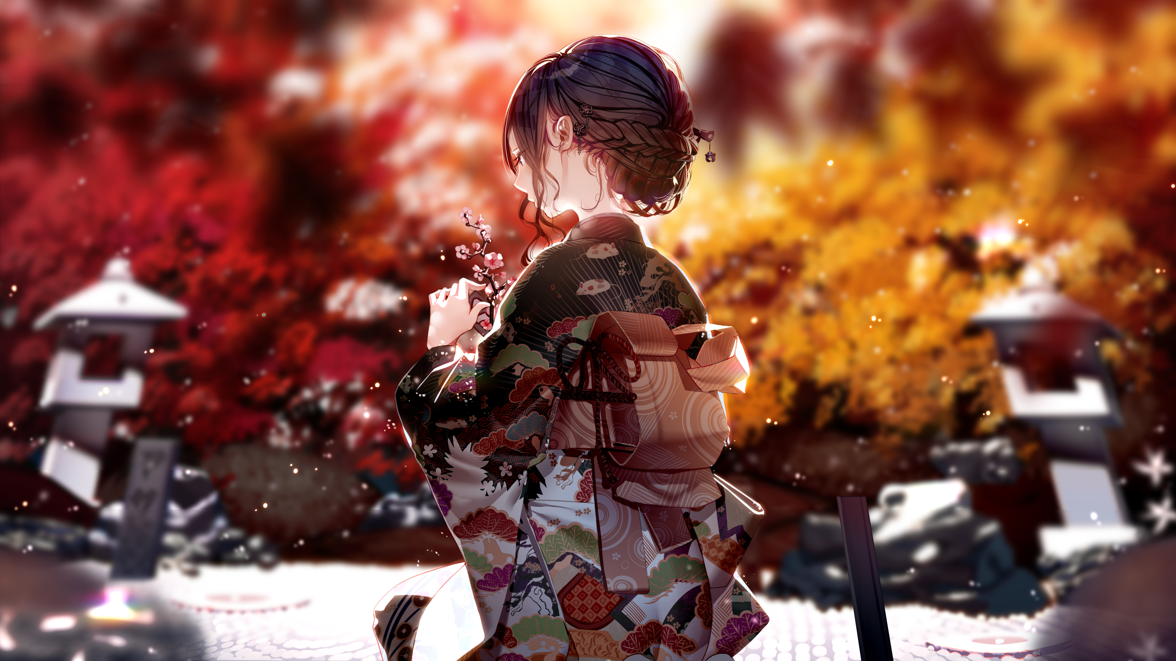 Kimono Dress Anime Girl 4k Wallpaper HD
