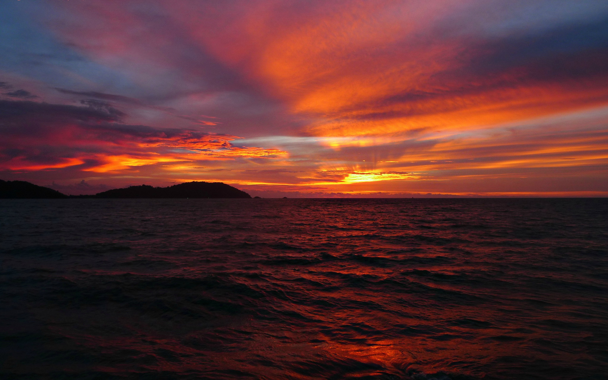 Sea Sky Clouds Horizon Sun Sunset Red Wallpaper