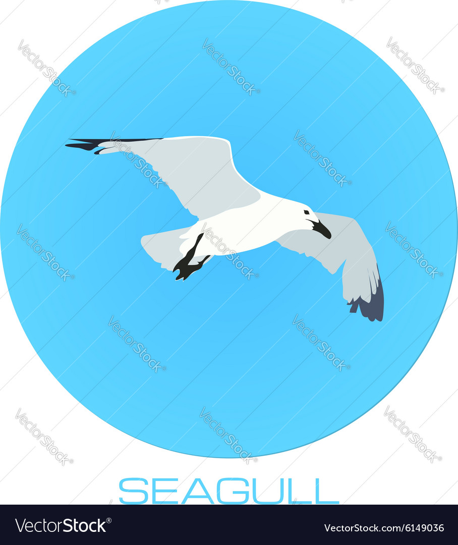 White Seagull At Blue Sky Round Background Vector Image