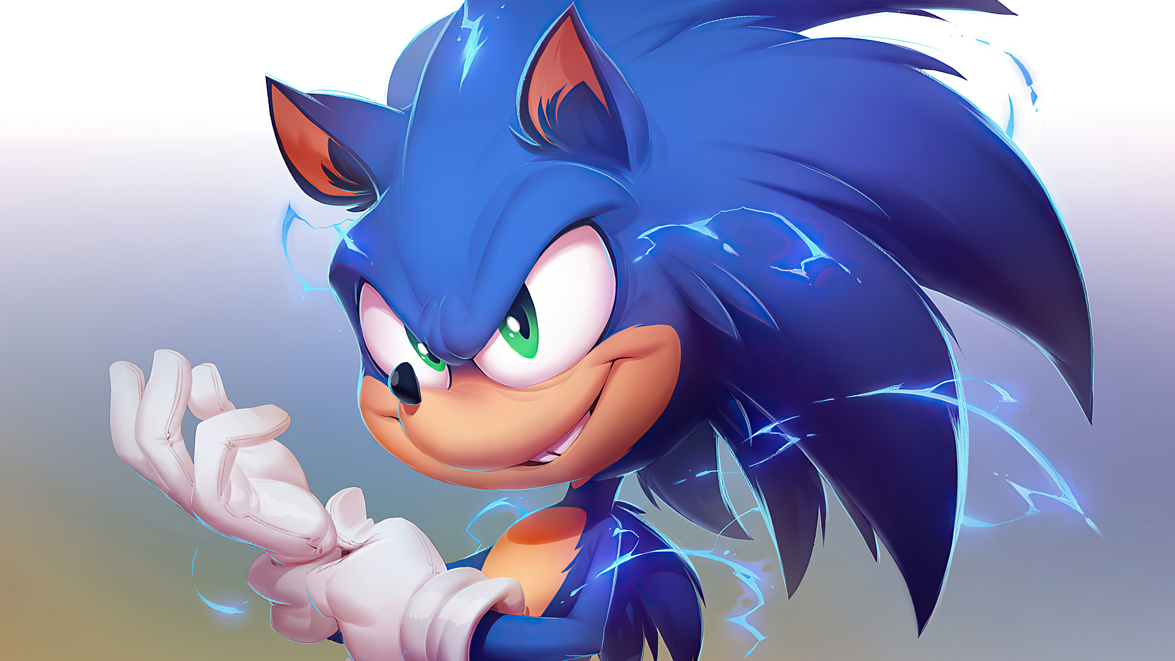 Close-up of Sonic the Hedgehog with electric aura, from the Sonic the Hedgehog video game series
