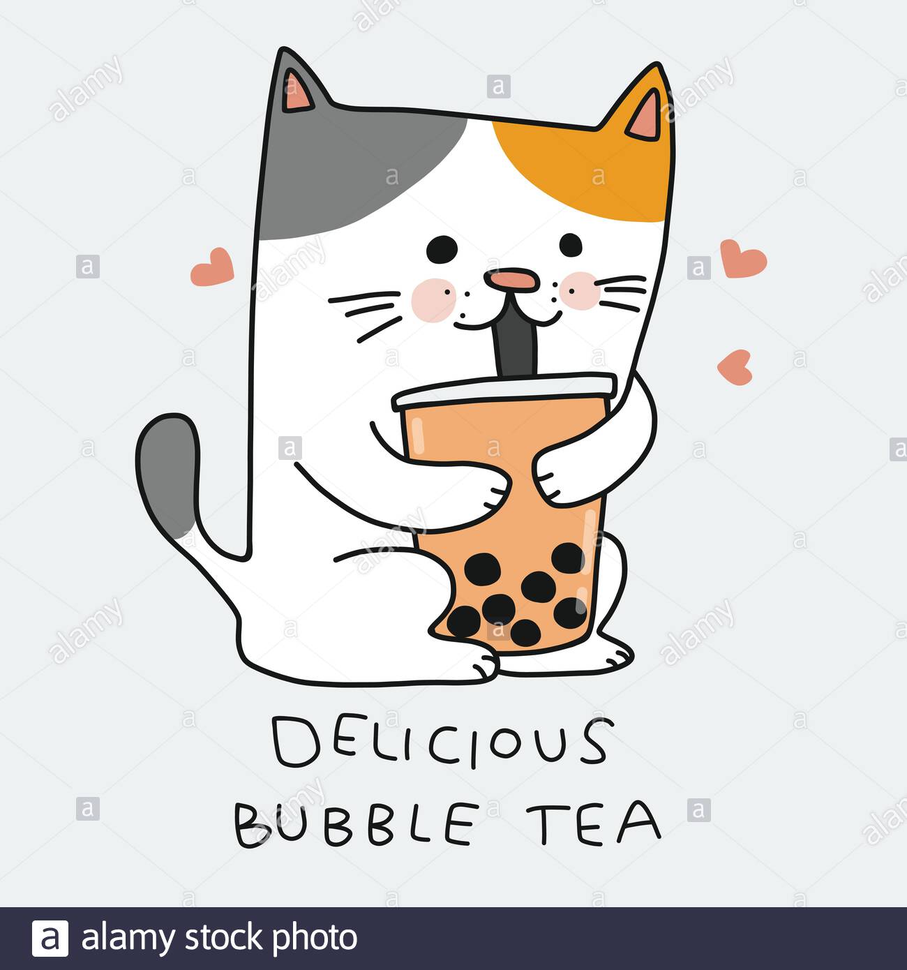 Cat Drink Bubble Tea Cartoon Vector Illustration Doodle Style