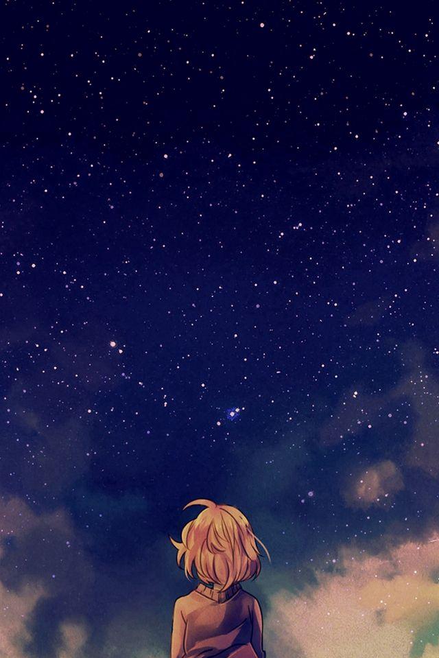 Starry Space Illust Anime Girl iPhone 4s Wallpaper Christmas
