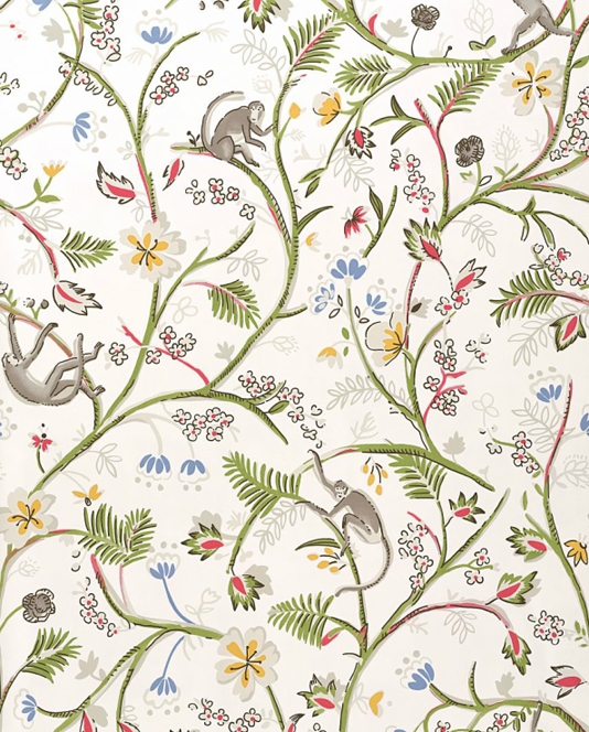 Guadeloupe Floral Wallpaper White With Wild Jungle Fauna