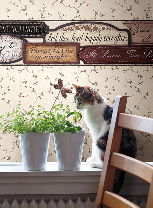 Country Kitchen Border Paired With A Berry Trail Wallpaper