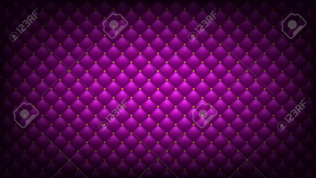 Quilted Pink Background Golden Hearts Widescreen Romantic