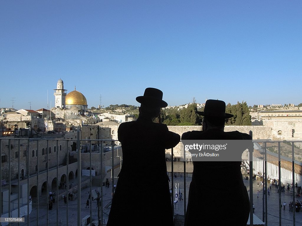 Isra L J Rusalem Two Hassidic Jews Looking At The Wailing Wall In