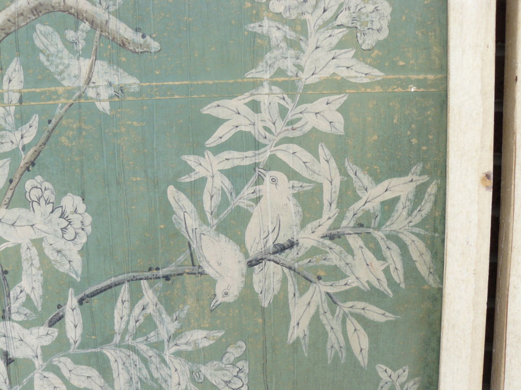 Large 30s French Chinoiserie Hand Painted Framed Wallpaper Panel Image