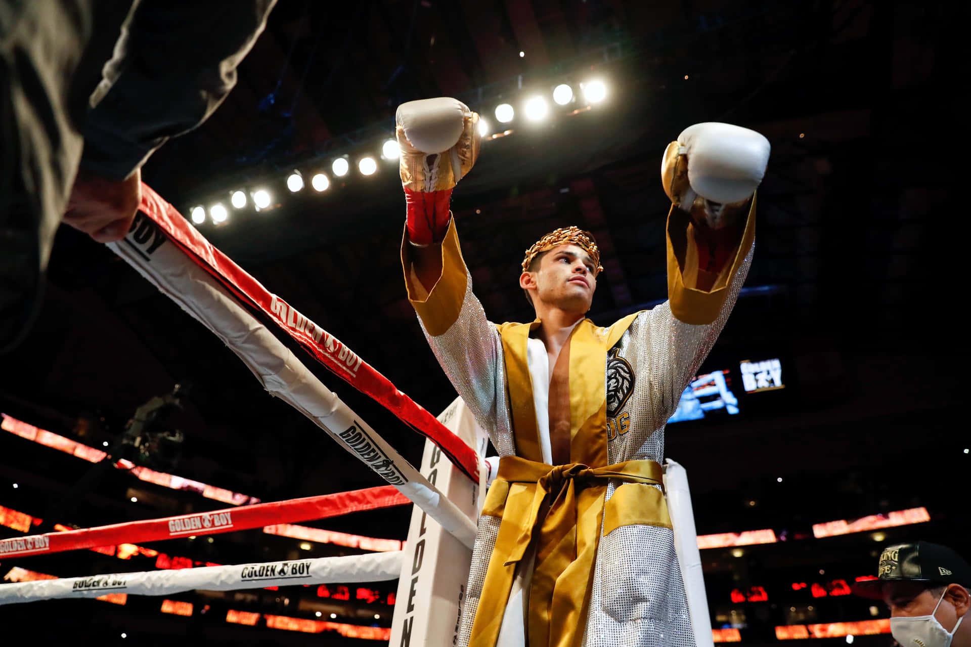 Download A Boxer In A Boxing Robe Is Standing In The Ring