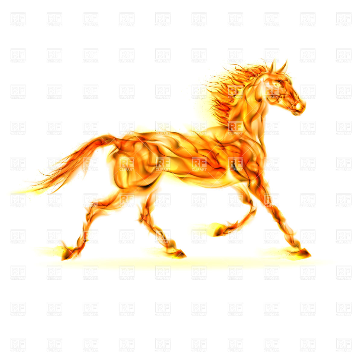 Fire Horse In Motion On White Background