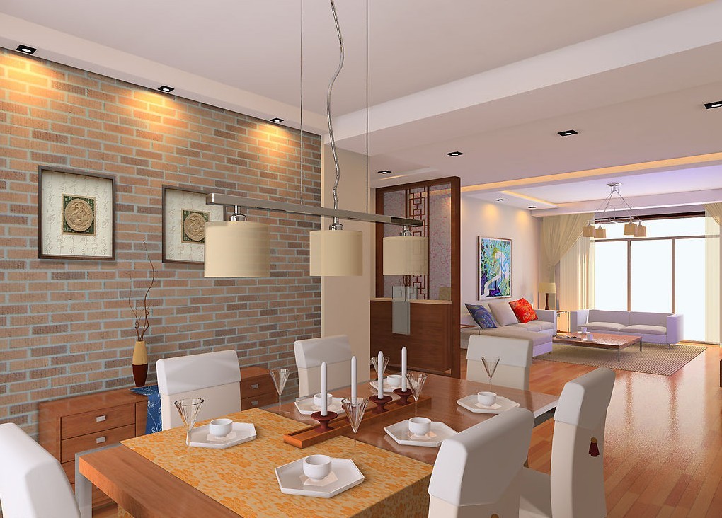 Living dining room brick wall design 3D house Free 3D house