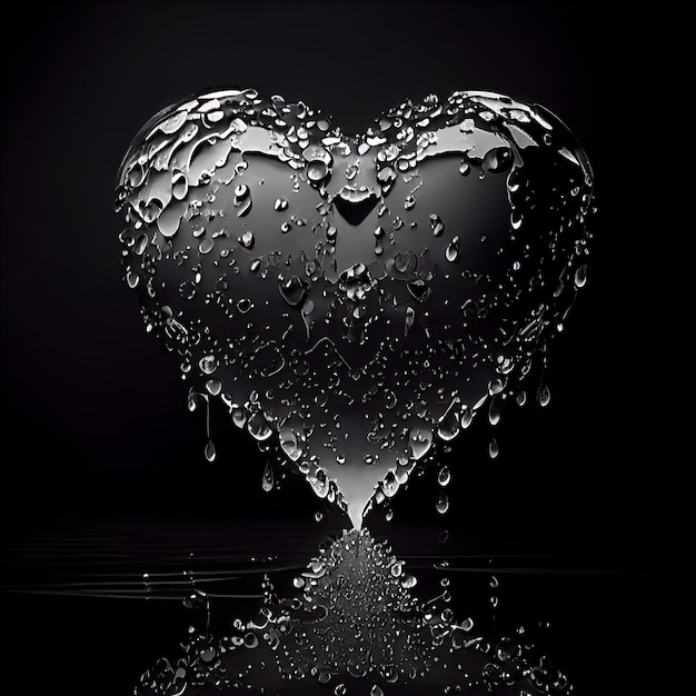 Mirror Heart With Rain Drops Isolated Black Background Wallpaper