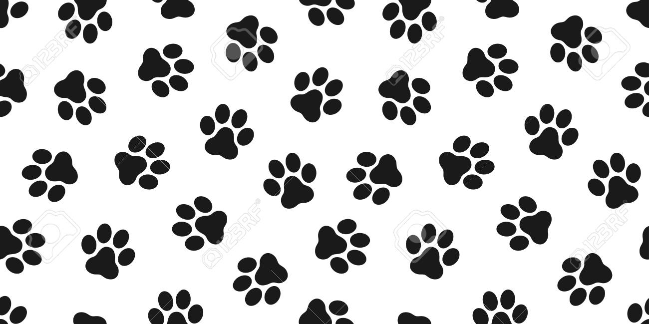 Seamless pet paw pattern background. Dog or cat paw wallpaper