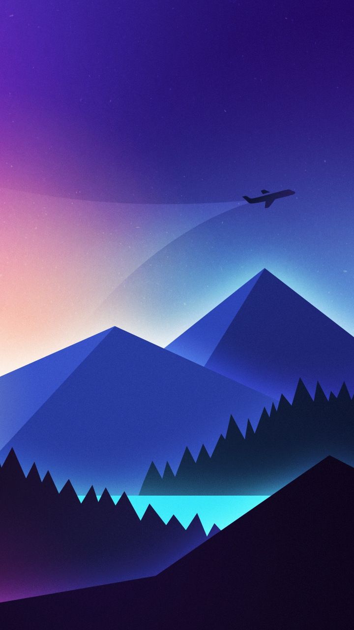 Minimalism Airplane Over Mountains Gradient Wallpaper
