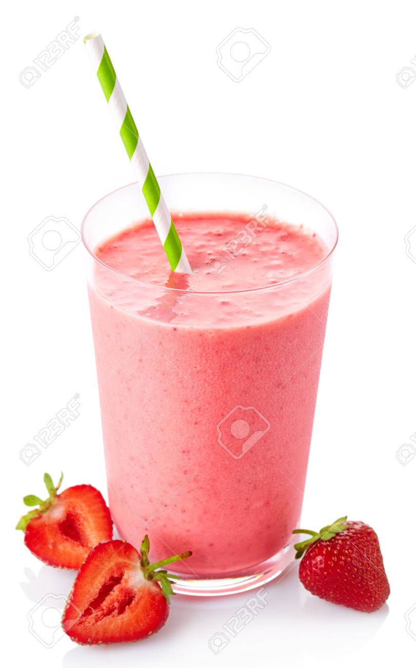 Glass Of Strawberry Smoothie Isolated On White Background Stock