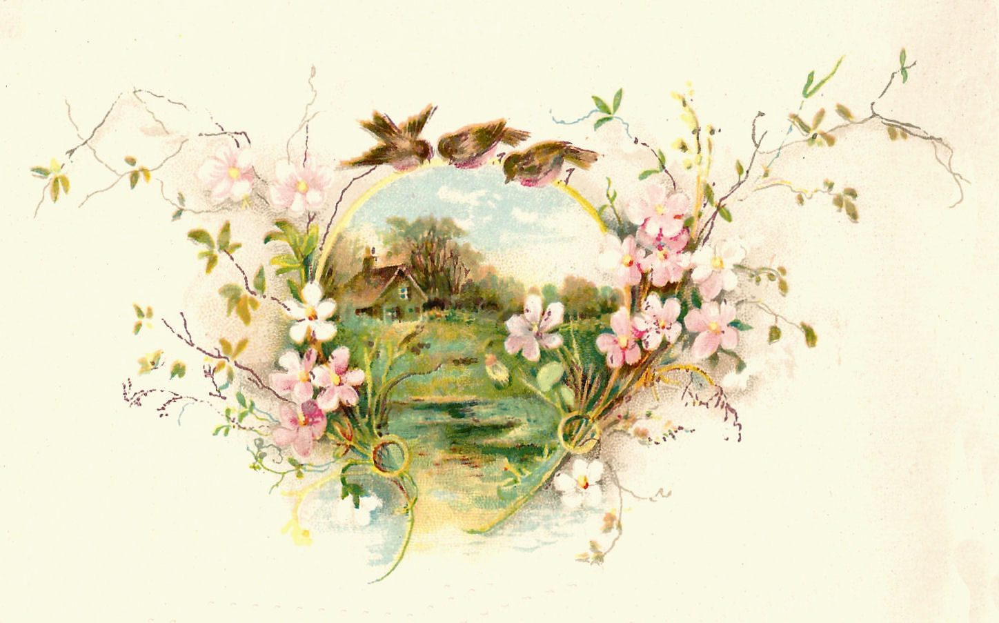 Image Vintage Bird Graphic Birds On A Flower Frame Clip Art