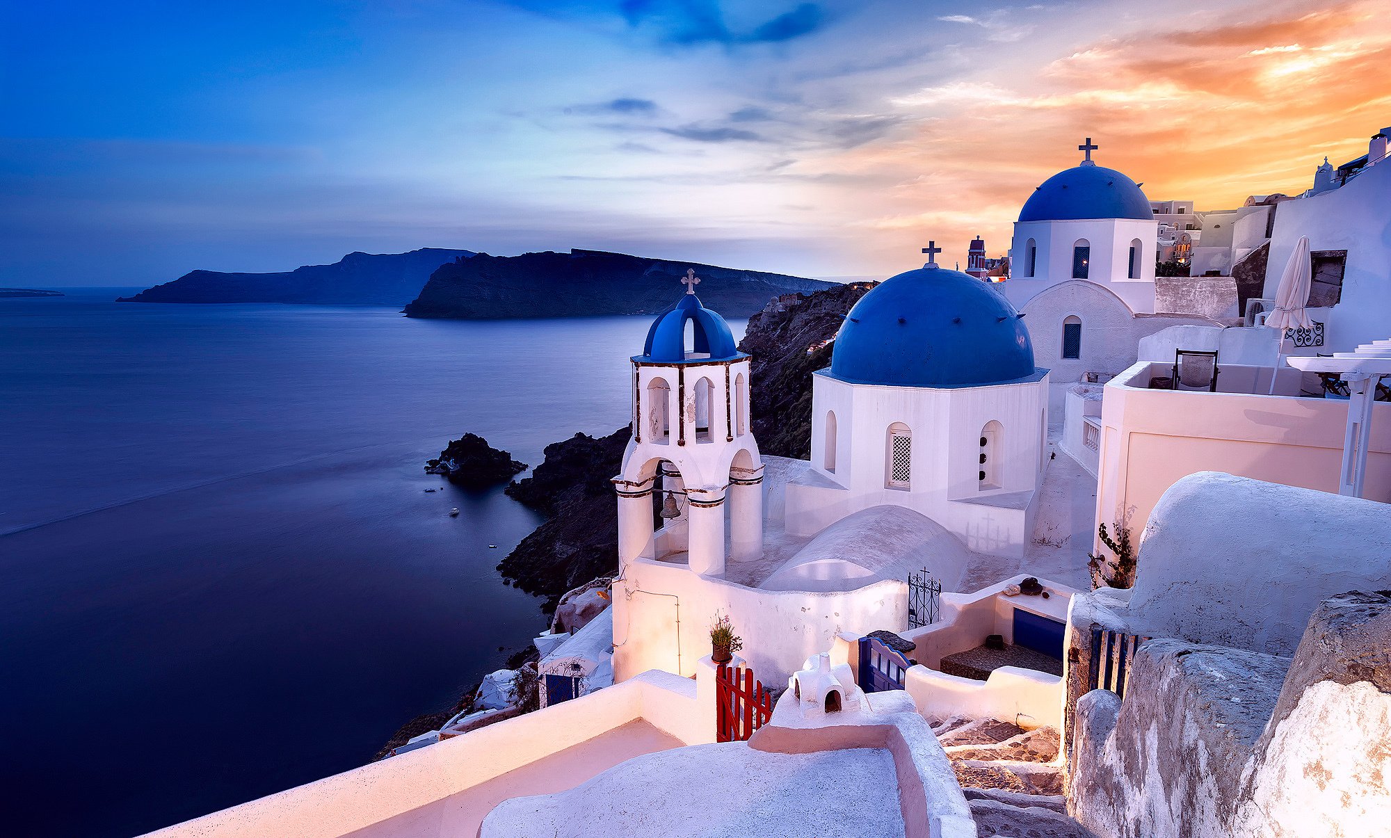 Oia Santorini Greece Aegean Sea Church Coast Rocks