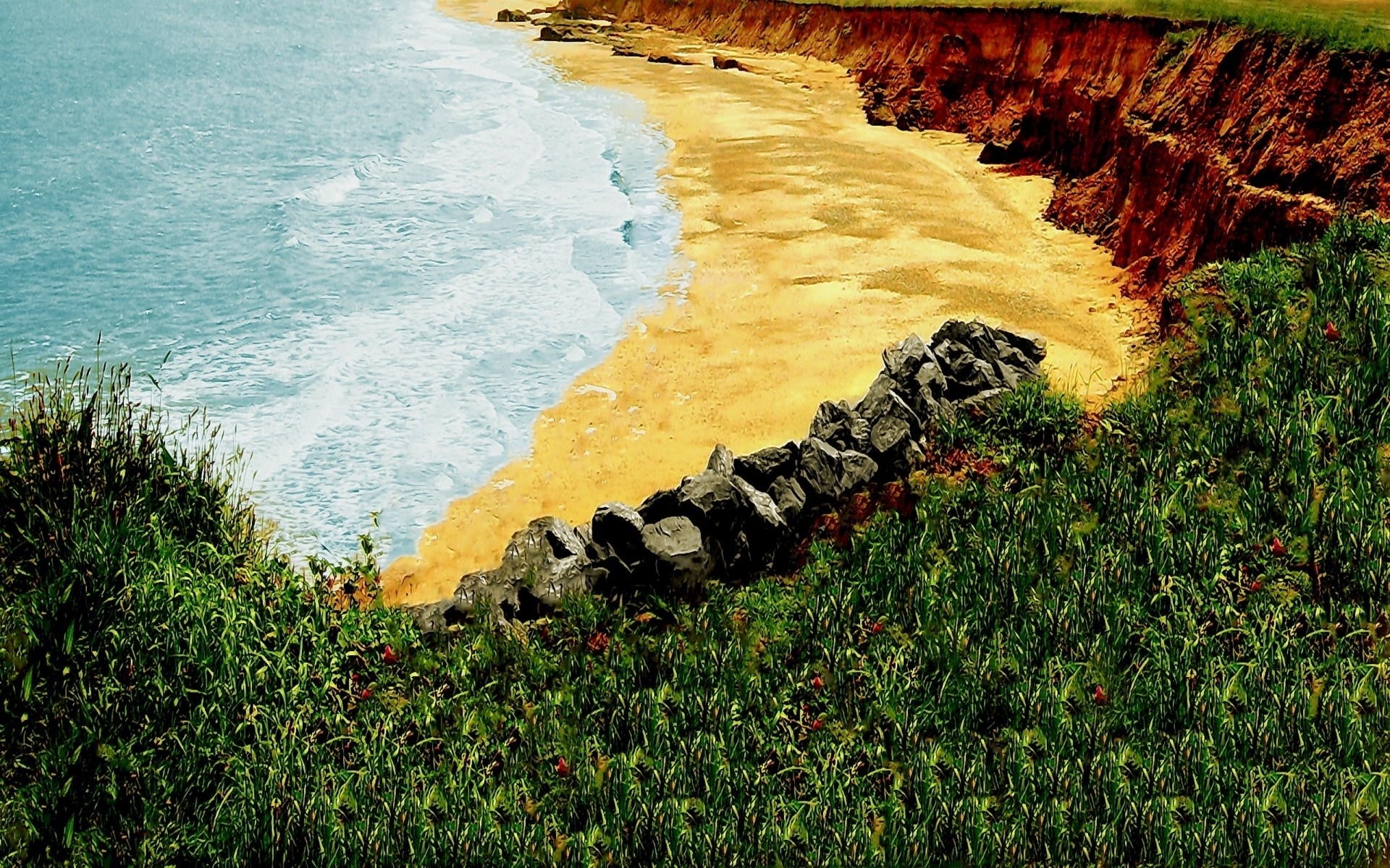 Meer Natur Stones Cliff Bay Hintergrundbilder