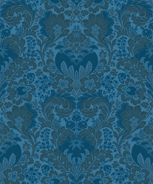 Damask Wallpaper Blue Gold Traditional By