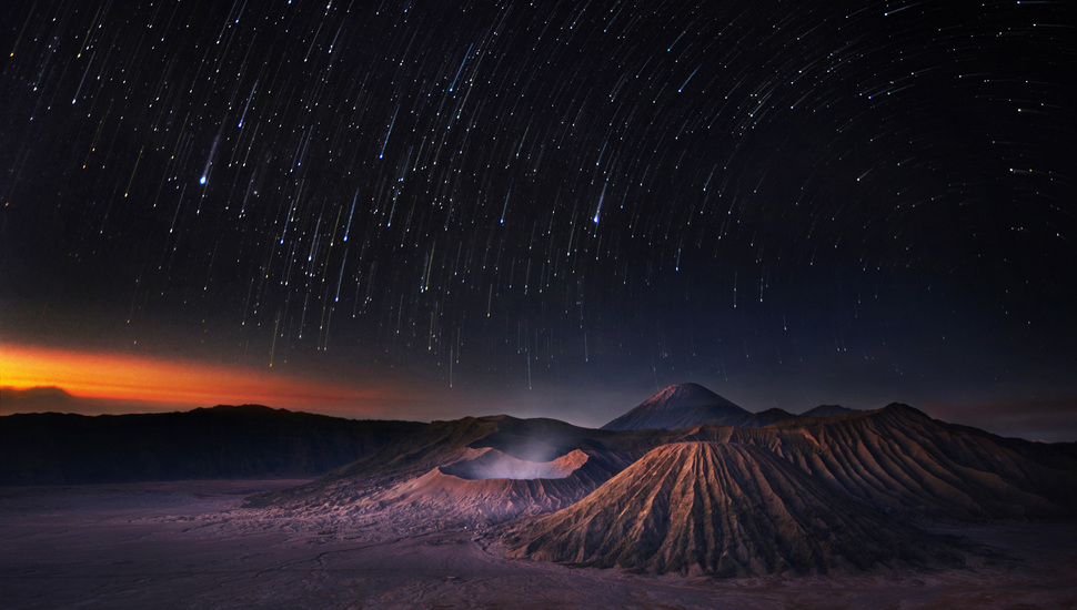 Stars Shooting Mountains Night Starfall Universe