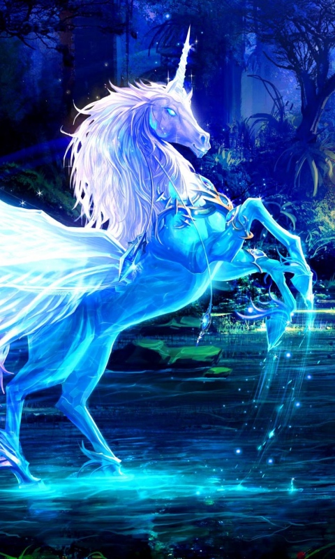 Wallpaper Unicorn Water Forest Night Magic Htc