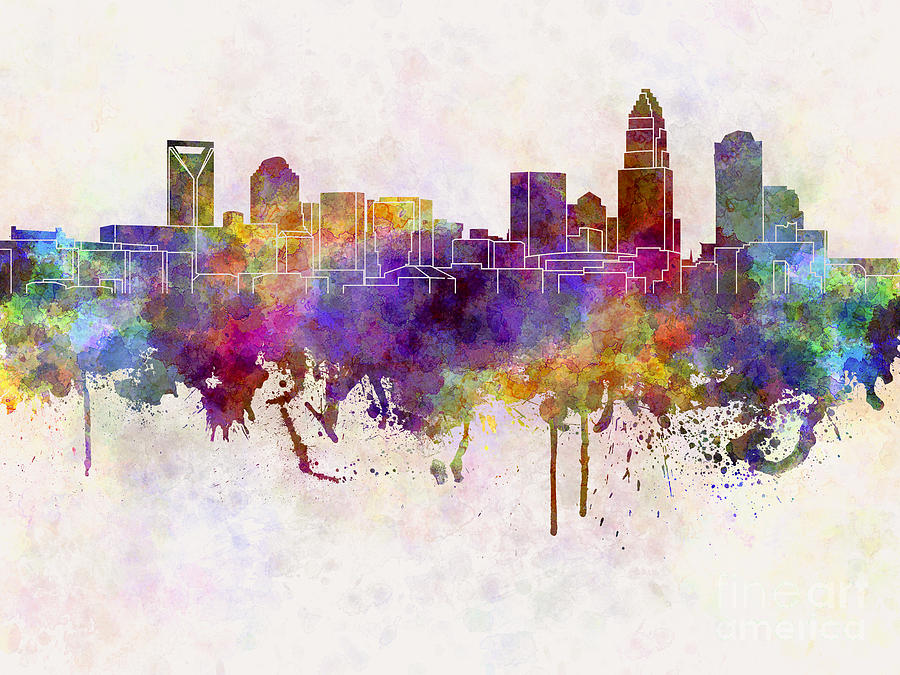 Charlotte Skyline In Watercolor Background By Pablo Romero