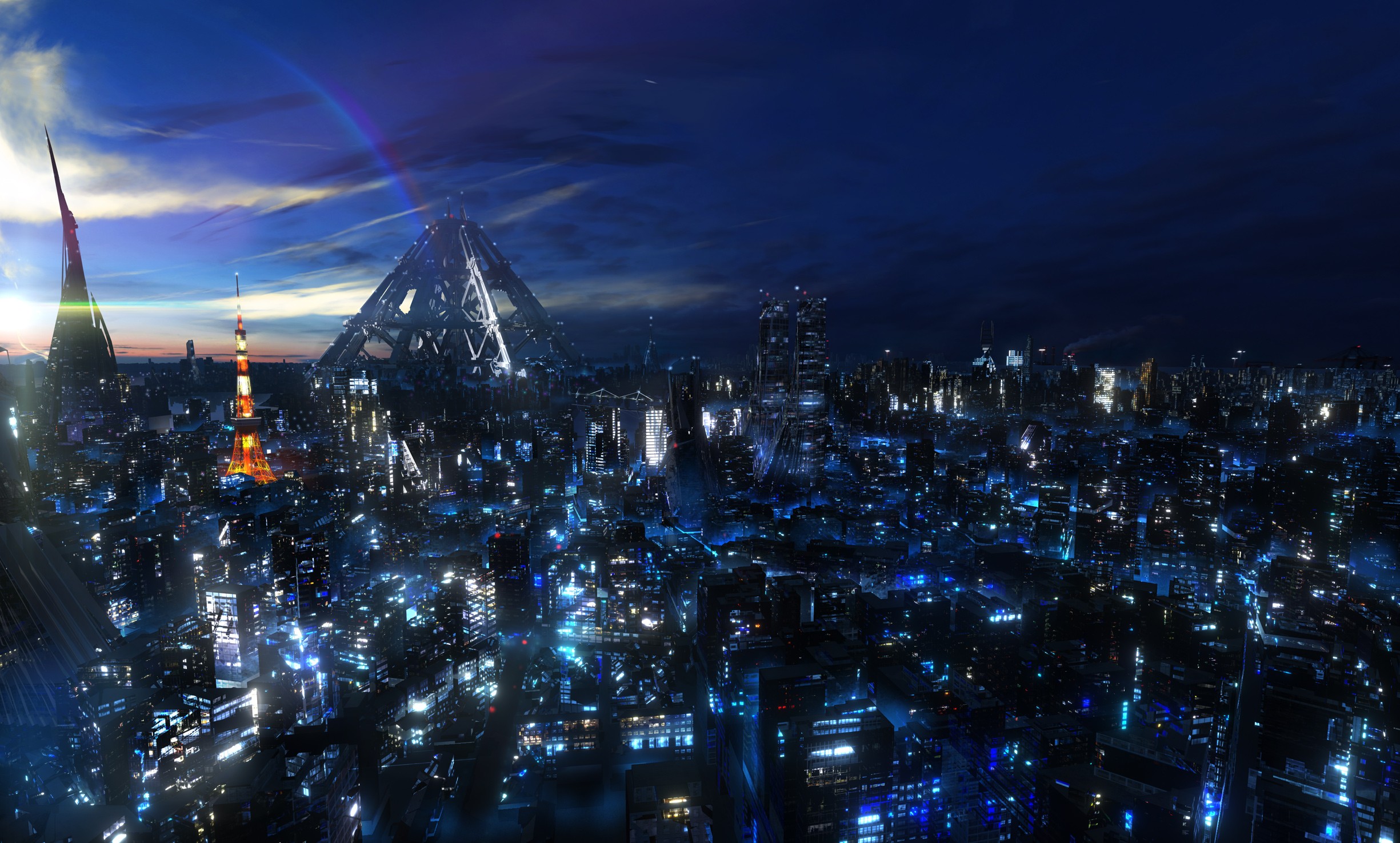 Japan Clouds Cityscapes Night Digital Art Skyscapes Guilty