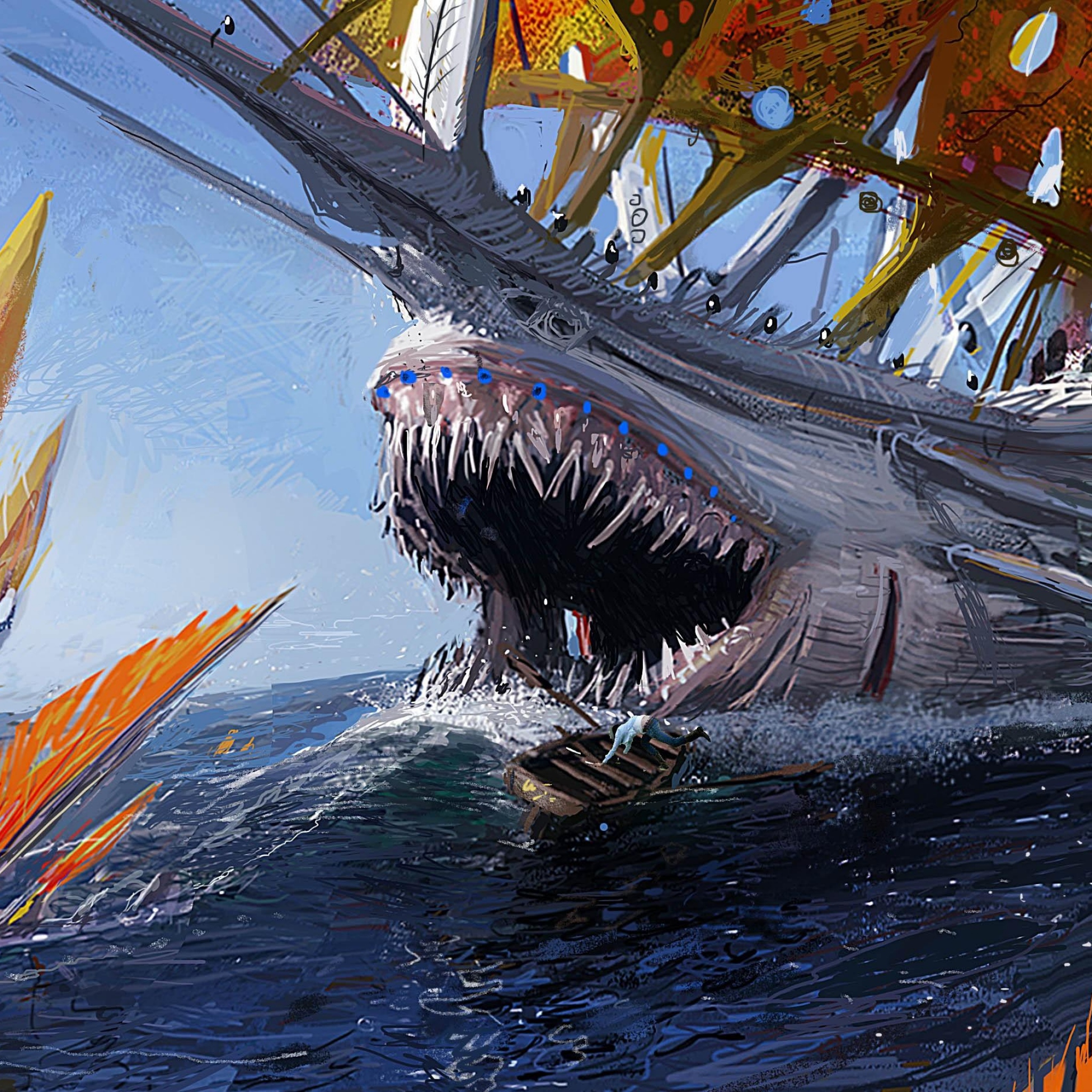 Download 2048x2048 Ship Shark Jaws Boat Sea Wallpaper Background 2048x2048
