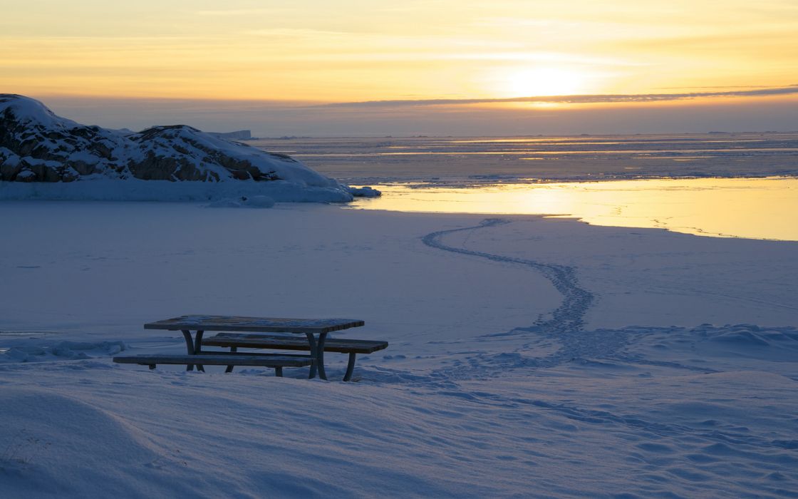Table Snow Landscape Sunset Ocean Sea Reflection Winter Landscapes