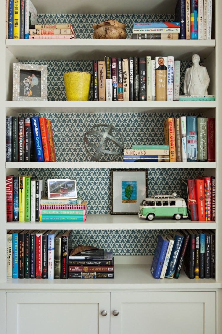 Wallpaper In Bookcase With Image House Design Home