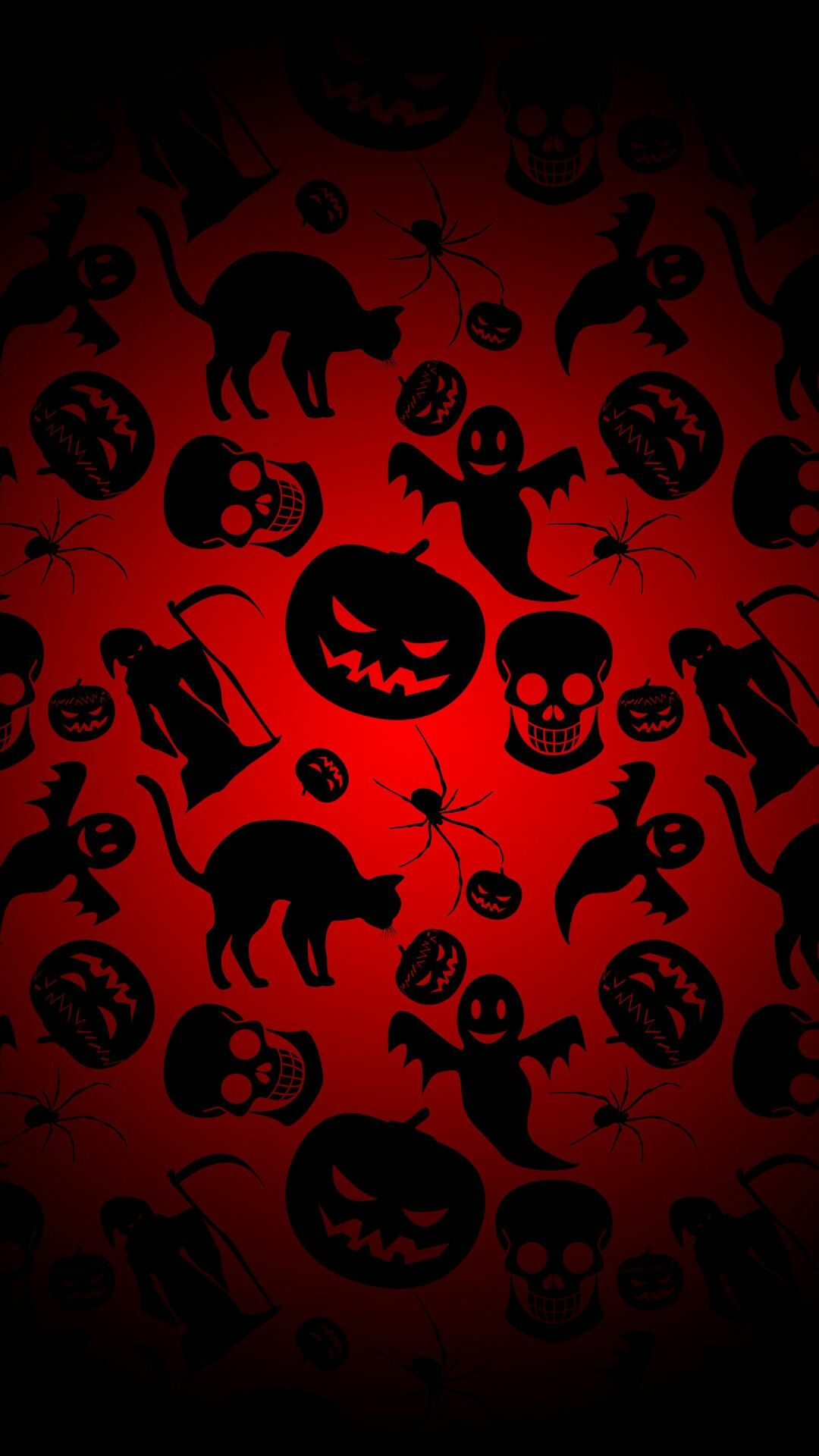 Cats Spiders Jack O Lanterns Ghosts In Black And Red
