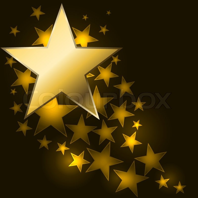 Vector of Abstract starry background with golden star shaped label