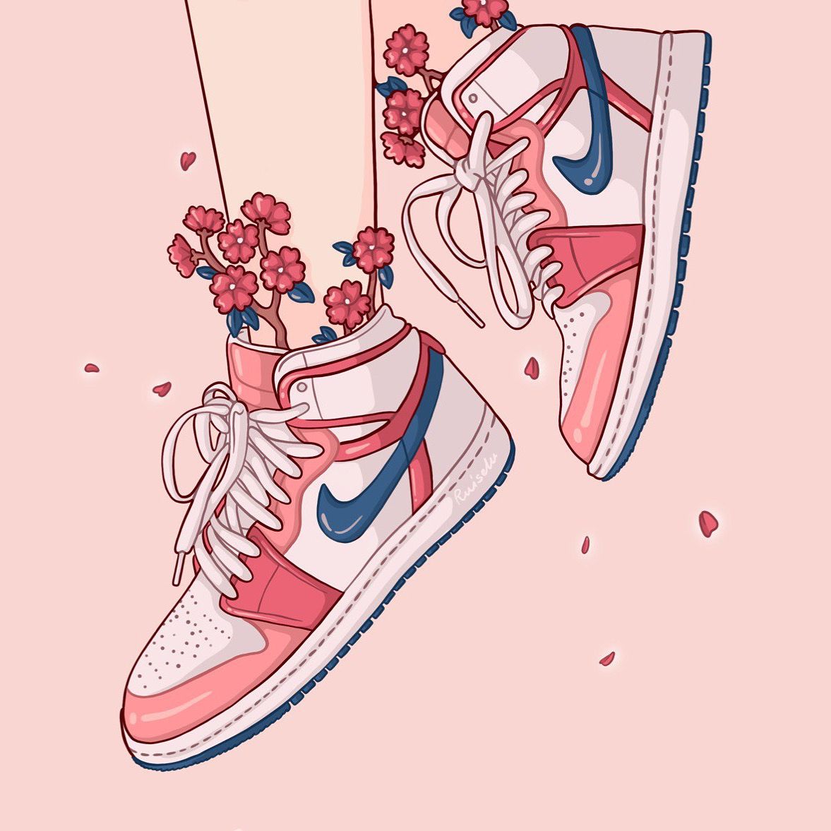 Sneakers With Flowers Aesthetic Pink Digital Art Wallpaper