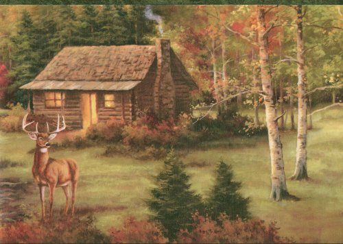 Deer Cabin Lodge Wallpaper Border