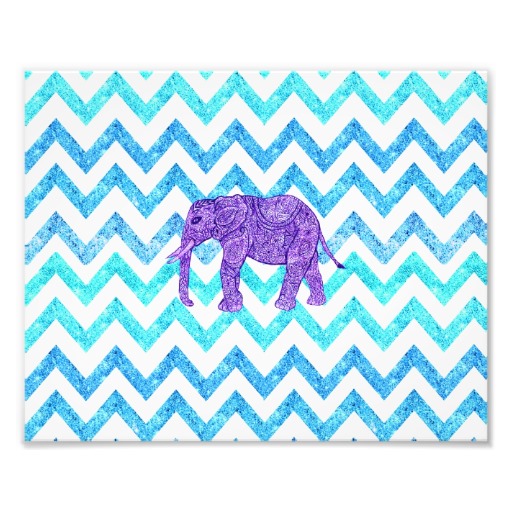 Purple Paisley Elephant Girly Teal Glitter Chevron Photographic Print