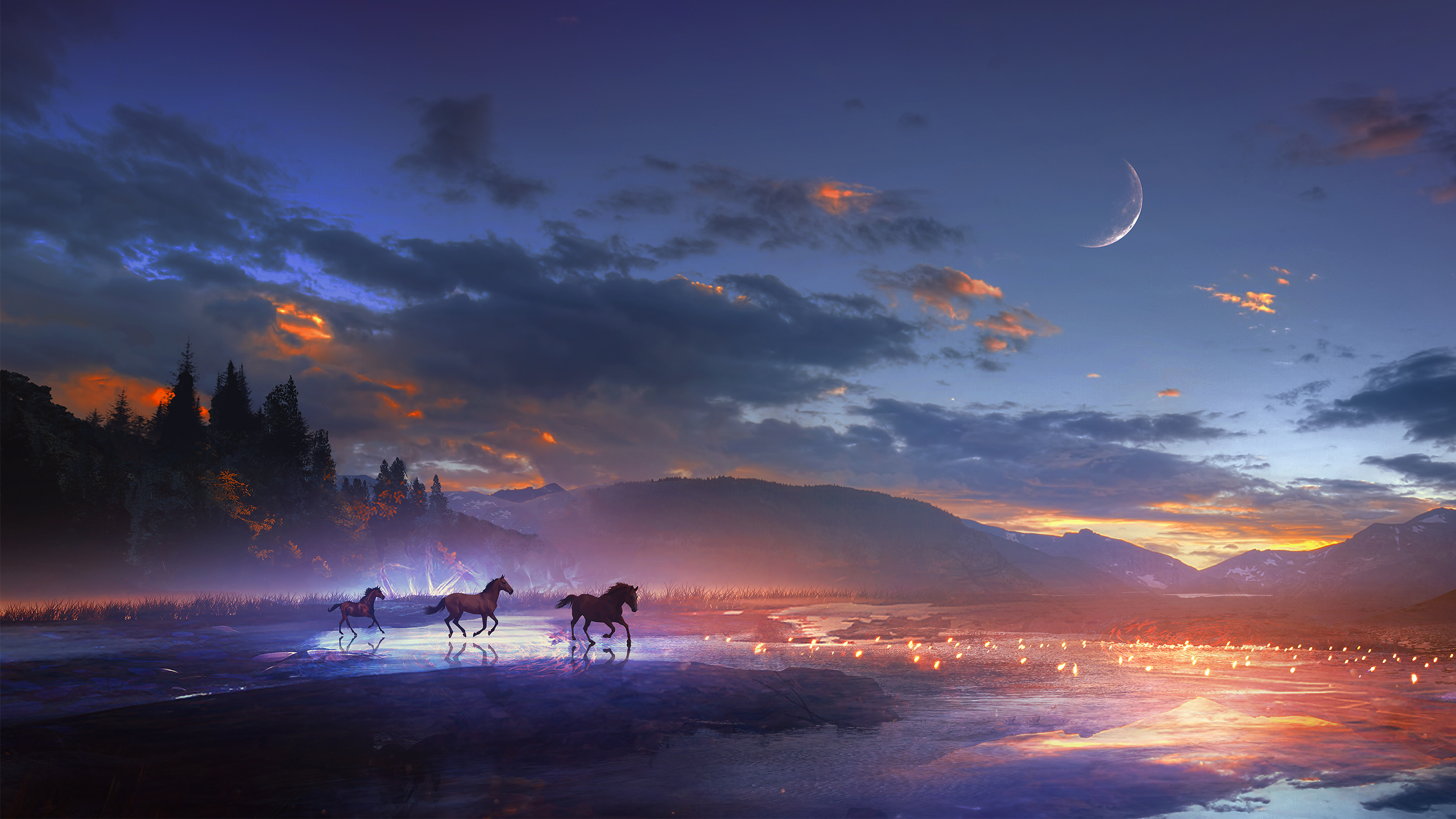 Horses Running Dreamy Scenery Wallpaper HD Artist 4k Image