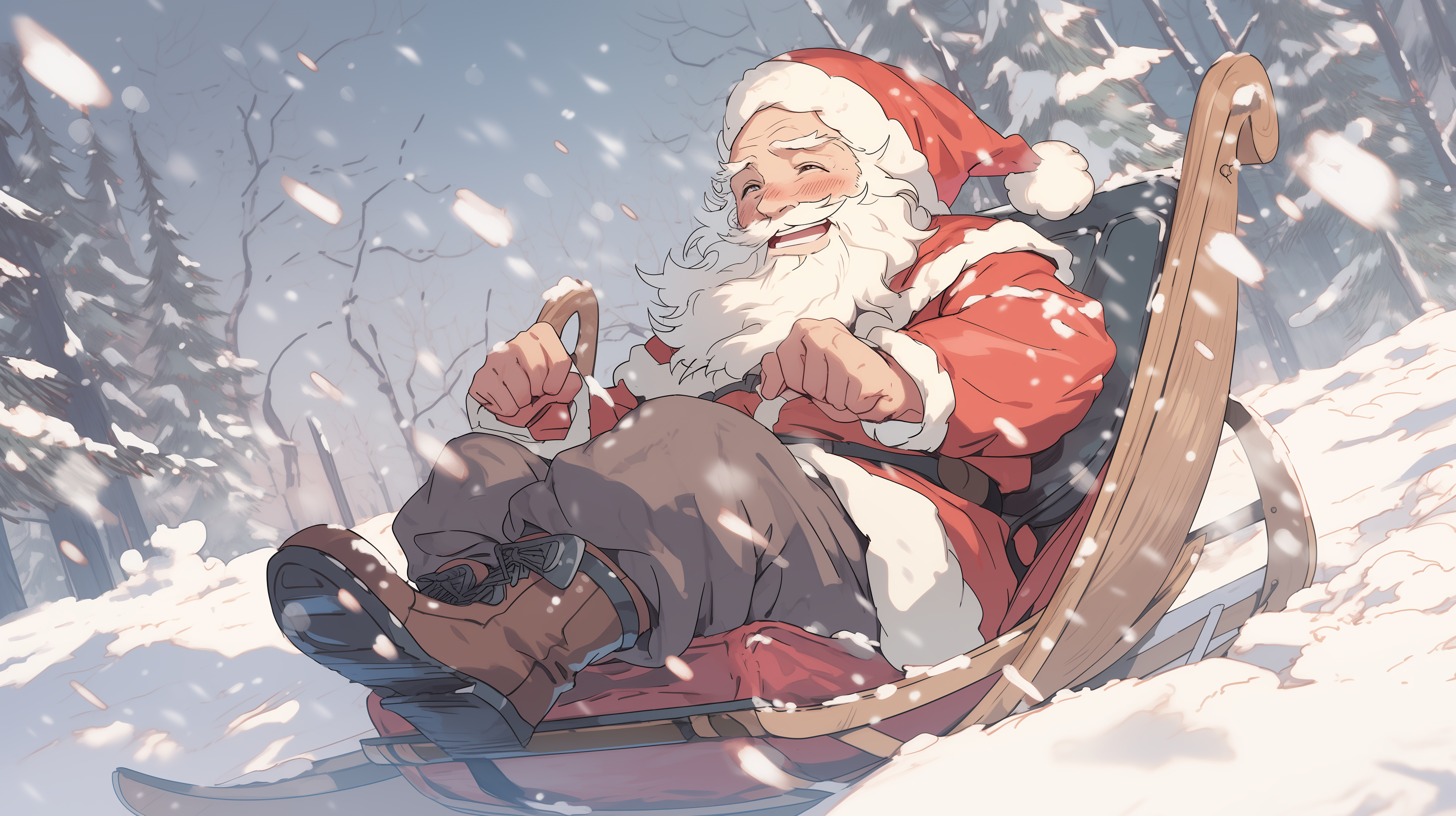 Holiday Cheer With Santa On Sled HD Christmas Wallpaper By Laxmonaut