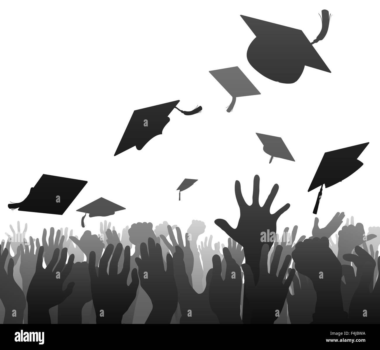 College Students Graduation Caps Air Black And White Stock Photos